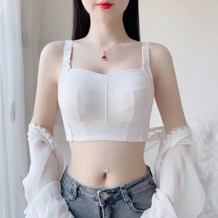 Womens Large Size Wireless Bras Front Cross Straps Underwear - White